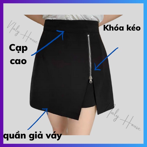 Quần Short Giả Váy Vạt Khóa Xẻ Tà Nữ Tính 2 Màu Đen trắng