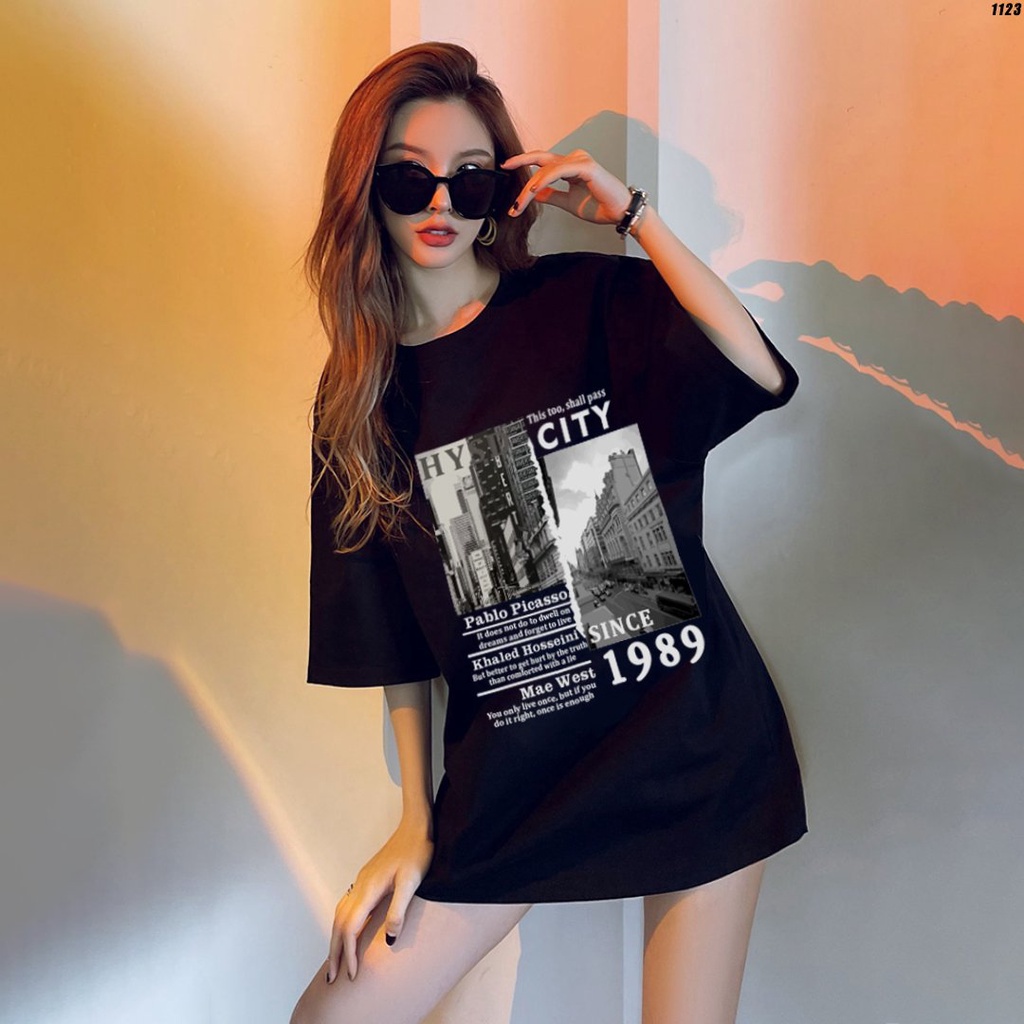 Áo Thun Unisex CITY 1123 Tay Lỡ Cotton 100 Form Rộng HY KOREA