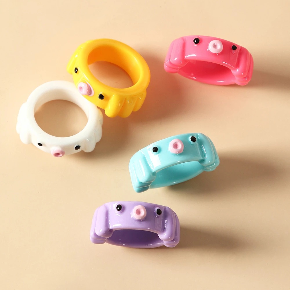 Nhẫn Acrylic Họa Tiết Bạch Tuộc/Gấu Nhiều Màu Sắc Dễ Thương Thời Trang Cặp Đôi