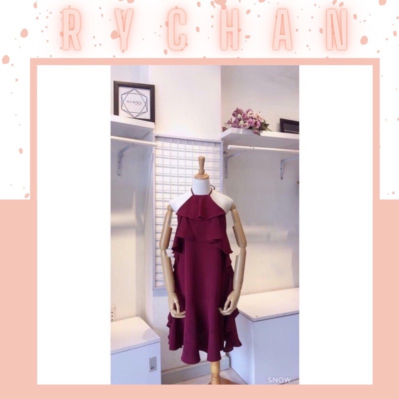 DS222 - Đầm Suông Cổ Yếm Phối Bèo Ngực ( Có Kèm Mút Ngực ) | BigBuy360 - bigbuy360.vn