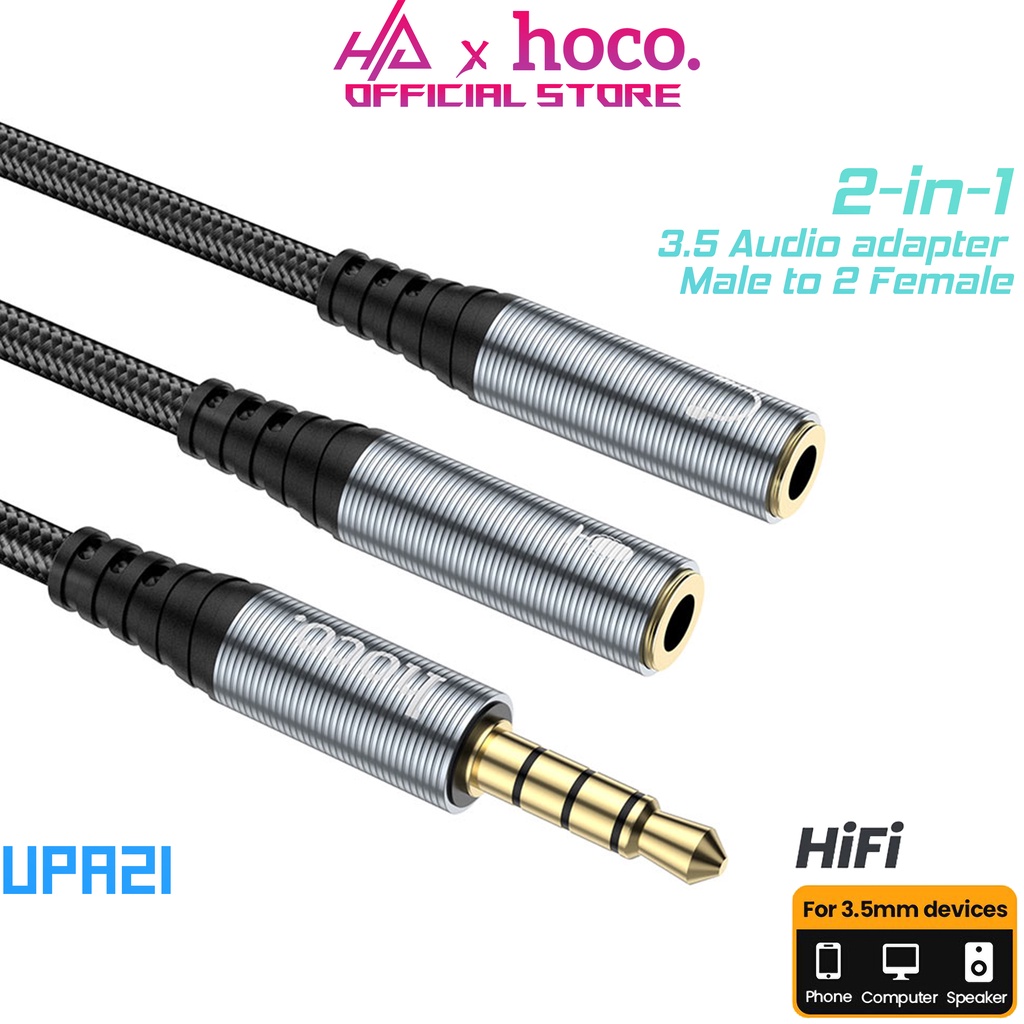 Cáp Chia 3.5mm Sang Audio & Mic Hoco UPA21 - Support Âm Thanh Hifi - 3.5 Audio Male to 2 Female - Hai đầu 3.5mm cái