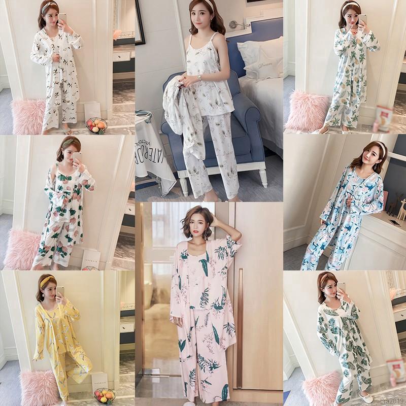Bộ Đồ Ngủ Tay Dài 3 Món In Hình Hoạt Hình Dễ Thương