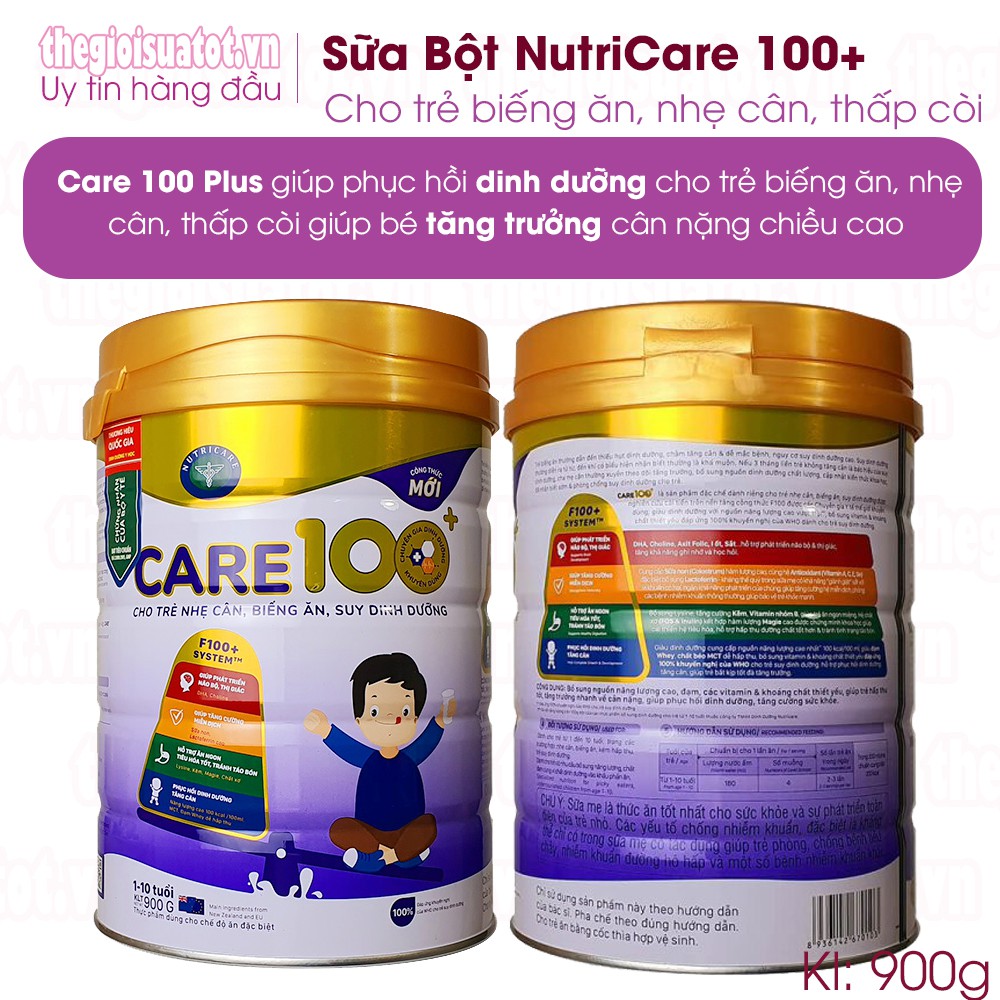 [Mã 208FMCGSALE giảm 0.08 đơn 500k] Sữa nutri CARE 100+ Dành cho trẻ biếng ăn - 900g