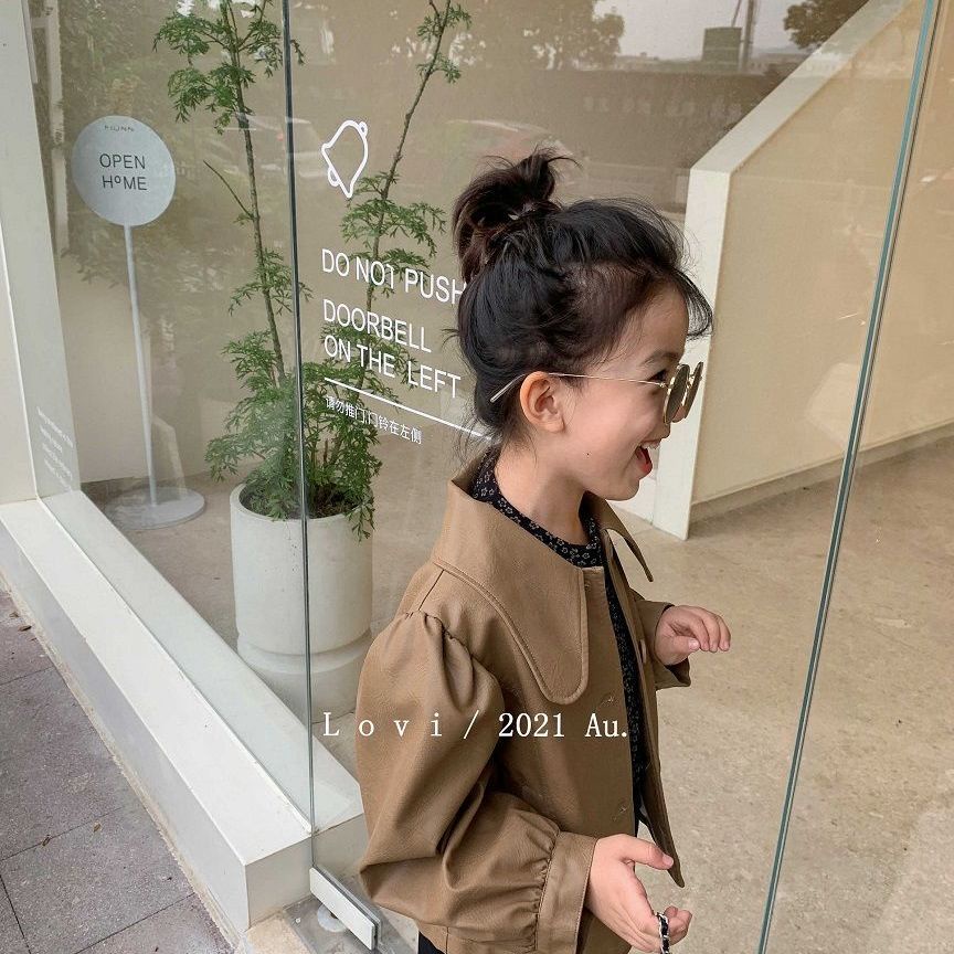Áo khoác da dáng ngắn tay phồng thời trang mùa thu phong cách Hàn Quốc cho nữ 2021
