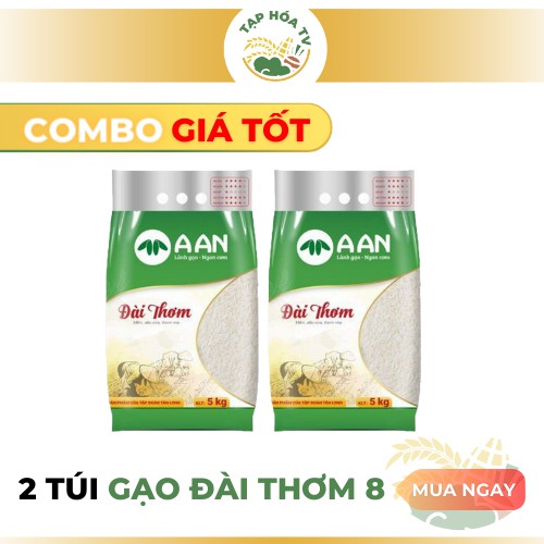 [Q. Bình Thạnh giao NGAY] Combo 2 Túi Gạo Đài Thơm 8 - Gạo Dẻo, Ngon, Mùi Thơm Nhẹ - Gạo A An Túi 5kg  (Date Mới)