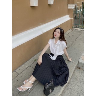 chân váy dập ly dài ( dây kéo hông )