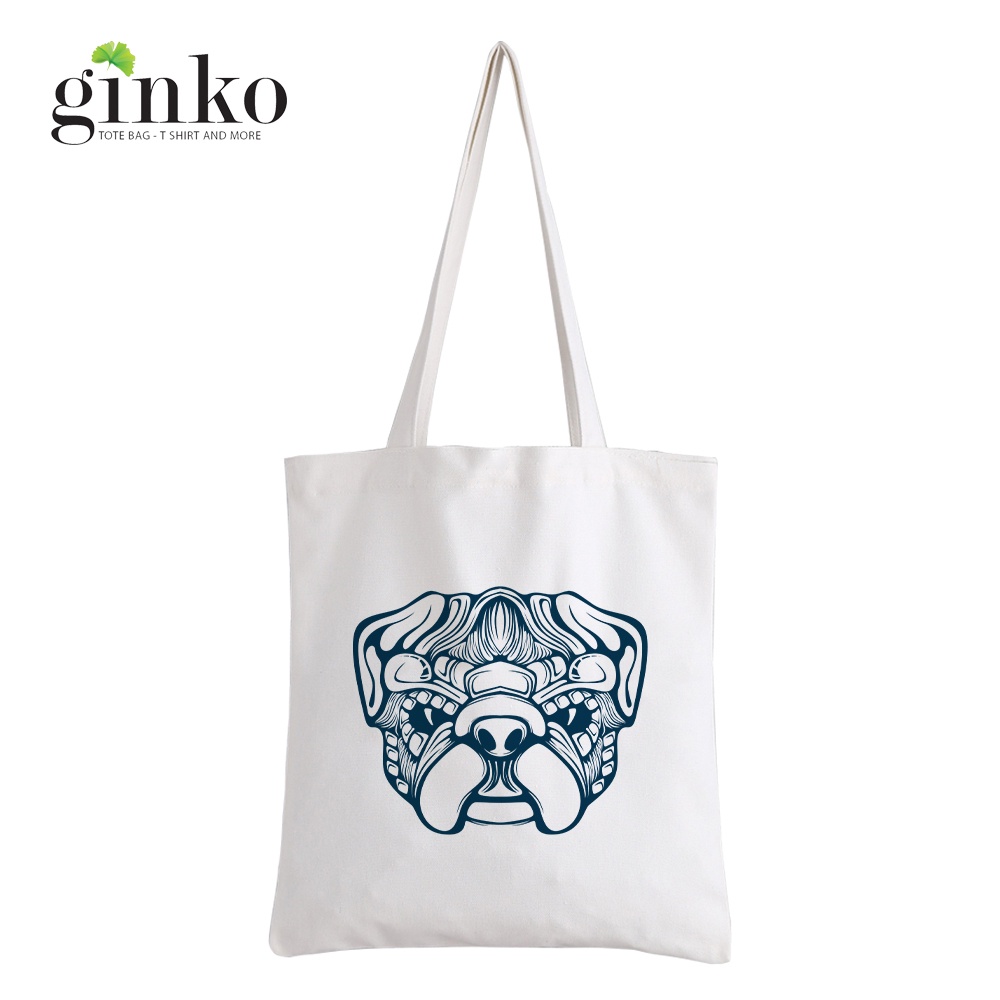 Túi Vải Tote GINKO Kiểu Basic dây kéo In Hình Dogs G200
