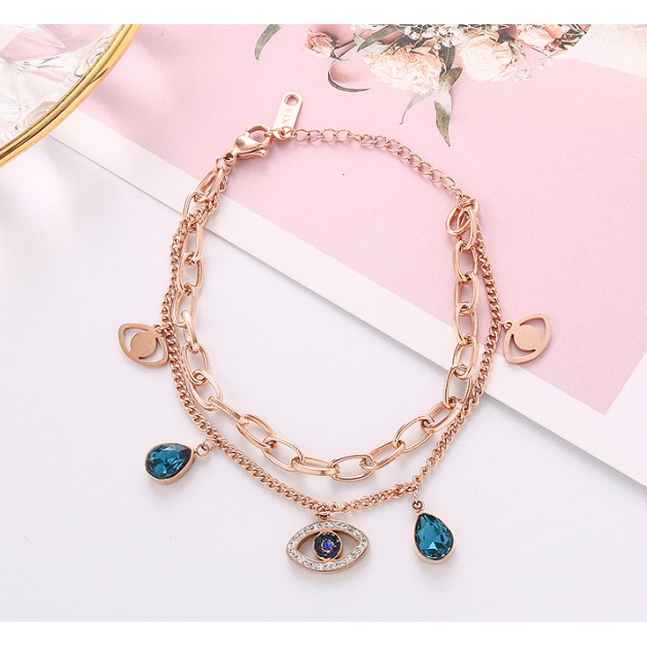 Lắc tay titan hình ánh mắt xen kẽ giọt ngước siêu đẹp, bền màu, hợp thời trang