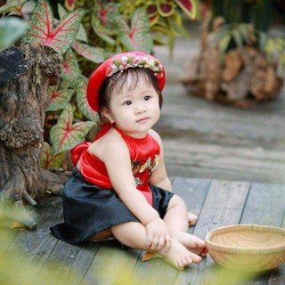 [NHẬP KIDTET hoàn 15% xu đơn 150k] Sét yếm đào cho bé ( màu đỏ)