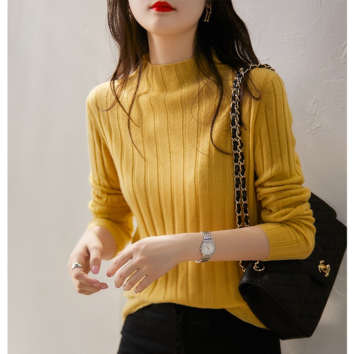 Áo len tay dài cổ lọ màu sắc đơn giản