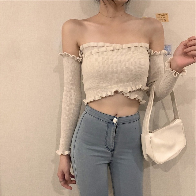 Áo trễ vai croptop chéo ngực