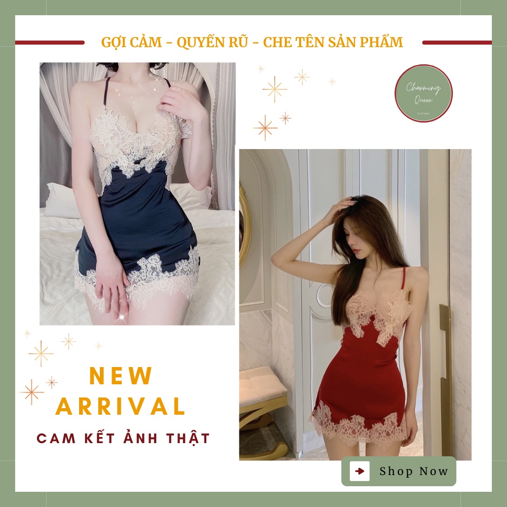 Đầm ngủ sexy, Váy ngủ 2 dây phối ren ngực xinh đan dây lưng sexy QUẢNG CHÂU cao cấp - Hàng có sẵn --CharmingQueen