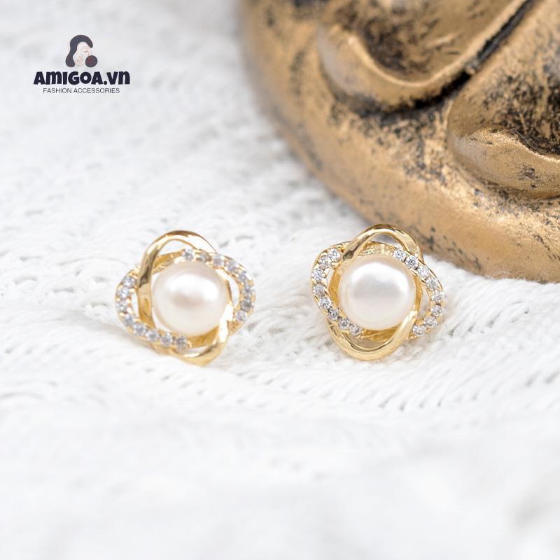 ✨✨Bông tai mạ bạc 925 đính ngọc trai phong cách Hàn Quốc thanh lịch cho nữ