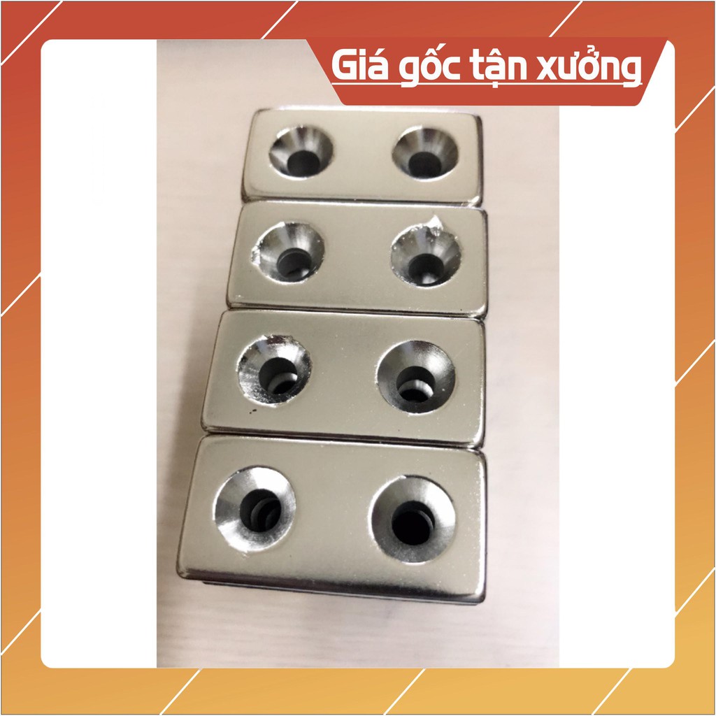 [Xả Kho Giá Xưởng] NAM CHÂM TRẮNG CHỮ NHẬT 2 LỖ VÍT 40x20x10mm, loại nam châm đất hiếm lực hút mạnh