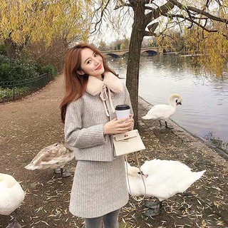 (SẴN) Set dạ cổ lông tiểu thư