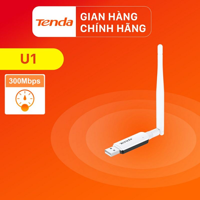 Usb thu sóng Wifi Tenda U1 tốc độ cao 300mpbs có anten cho máy tính, laptop