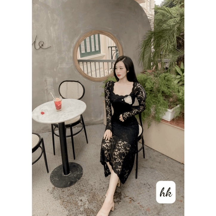 ĐẦM REN TAY DÀI PHỐI HOA EO SIÊU XINH CHO CÁC NÀNG LT