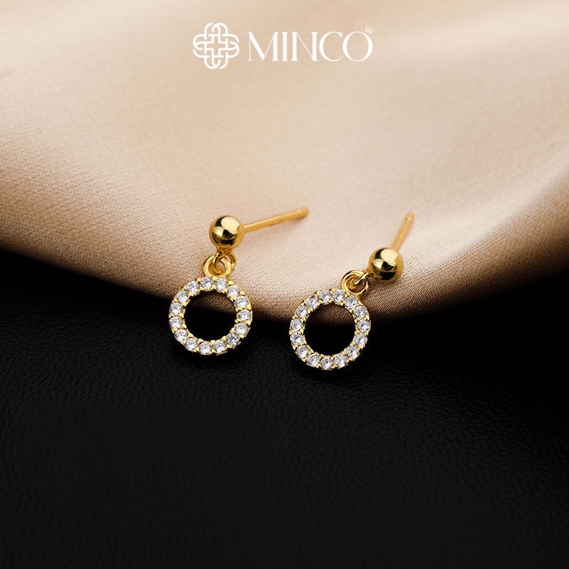 Bông tai nữ Minco Accessories hoa tai tròn đính đá phụ kiện thời trang sang trọng phong cách Hàn Quốc BT56