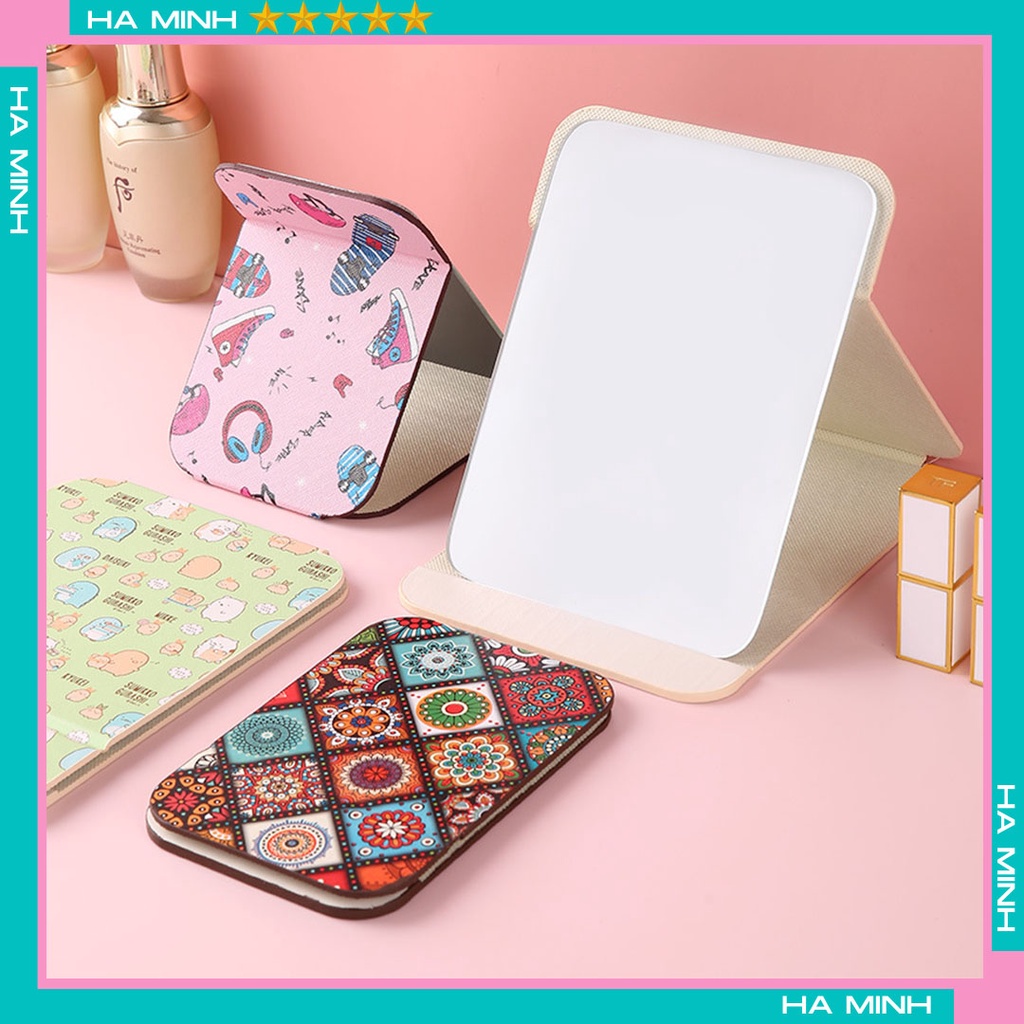 Gương Trang Điểm Để Bàn Bọc Da Pu Có Thể Gập Lại Phong Cách Retro