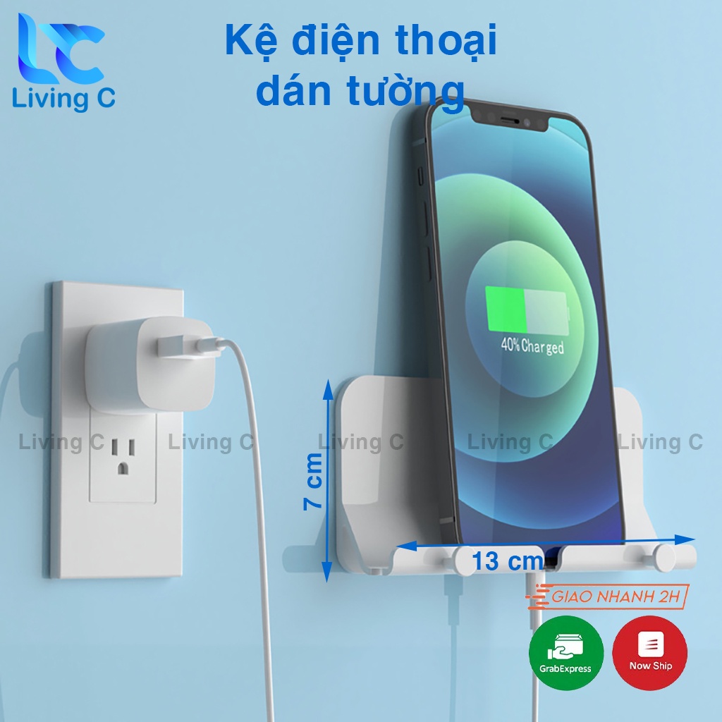 Giá đỡ điện thoại dán tường Living C, kệ đựng remote điều khiển có sẵn miếng dán tường _DTD