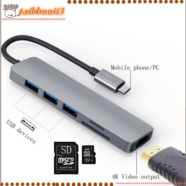 Sản phẩm mới bán chạy nhất Usb C Hub Multiport Adapter Type-c To Hdmi-compatible Docking Station Usb 3.0 Sd/tf Card Reader