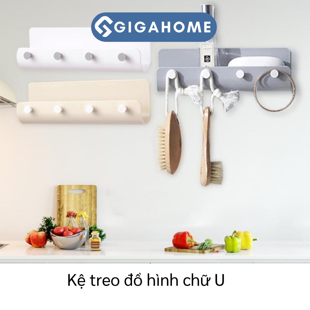 Kệ Để Đồ Dán Tường Kèm 4 Móc GIGAHOME Trang Trí Nhà Cửa Decor 8336