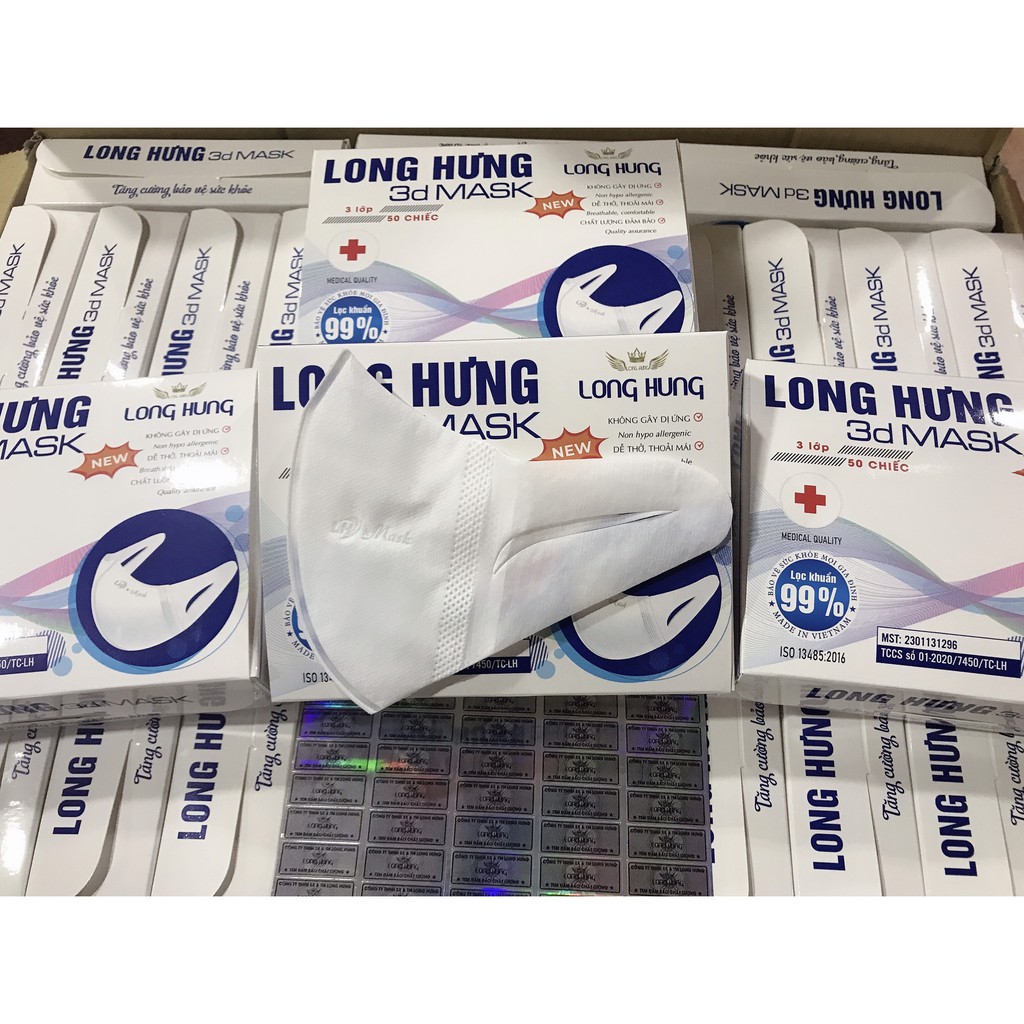 Khẩu trang 3D mask Long Hưng công nghệ Nhật Bản chống bụi mịn cao cấp hộp đóng 50 cái | BigBuy360 - bigbuy360.vn