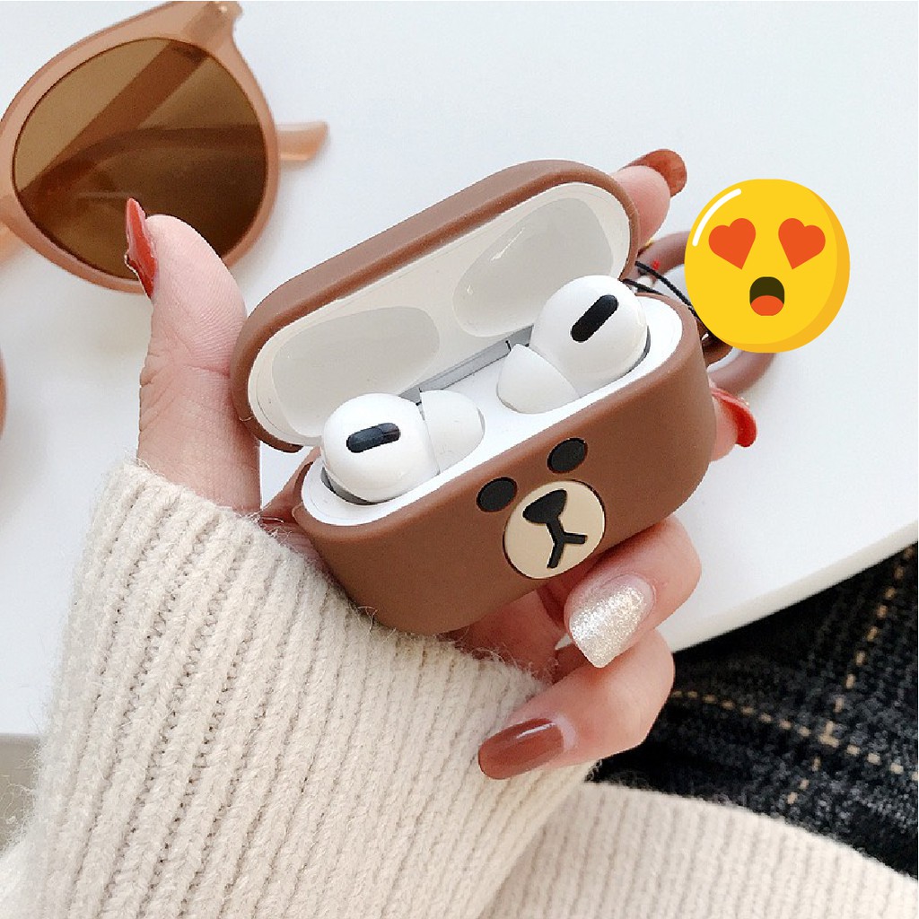 [ Case Airpods Pro ] Vỏ Bảo Vệ Airpods Pro - Gấu Brown | Navis PK