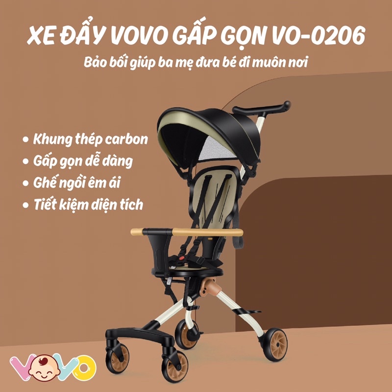Xe đẩy đảo chiều gấp gọn Vovo có mái ( xe đẩy du lịch Vovo )