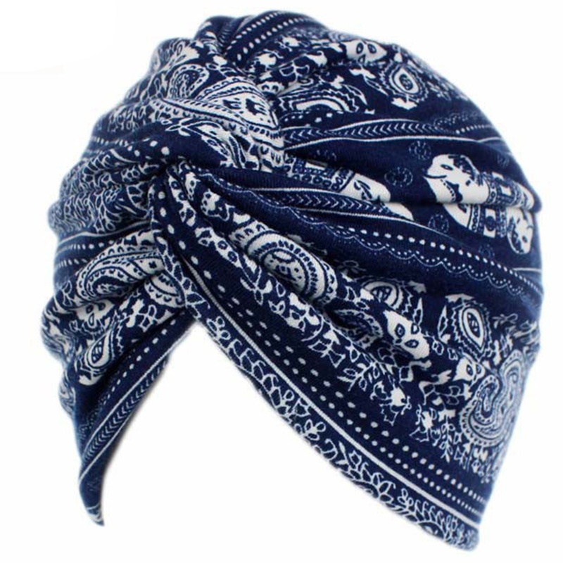 Mũ turban thắt nút co giãn in họa tiết thổ cẩm thời trang Boho cá tính cho bạn nữ