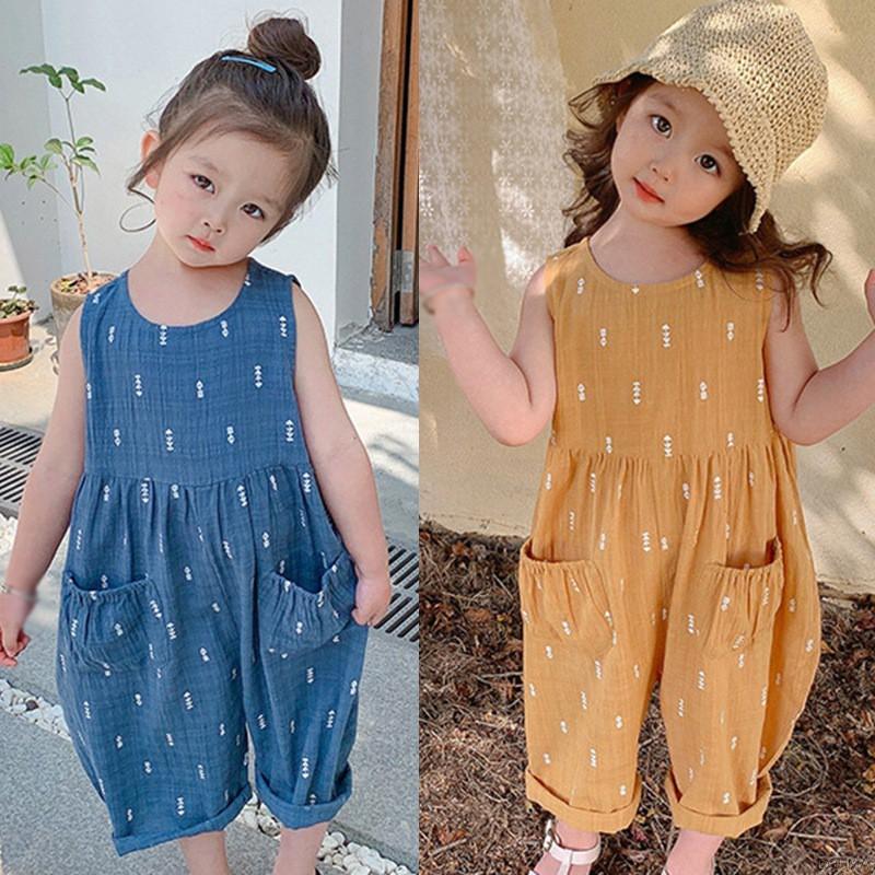 Áo liền quần không tay có ống rộng kiểu Hàn Quốc thiết kế xinh xắn dành cho bé gái