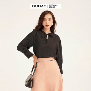 Áo sơ mi nữ buột nơ GUMAC màu đen, đồ công sở thiết kế basic AB178