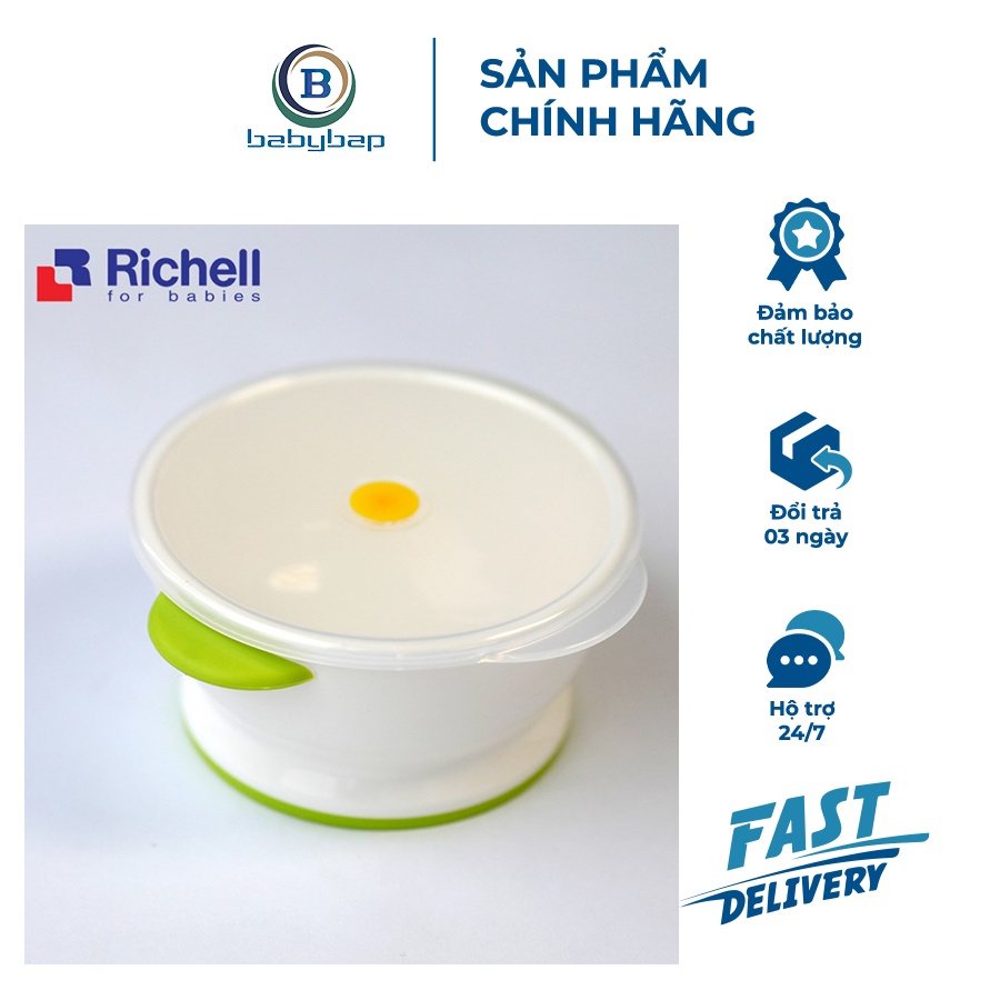Chén Ăn Dặm Richell Có Nắp 200ml Tay Cầm Và Đế Chống Trơn, Cách Nhiệt Tốt