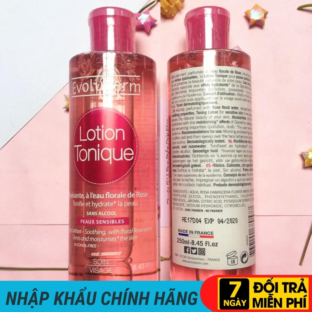 Nước hoa hồng NHH129304 EVOLUDERM Giúp Se Khít Lỗ Chân Lông Dưỡng Ẩm Làm Sạch Da Dành Cho Da Nhạy Cảm (250ml)