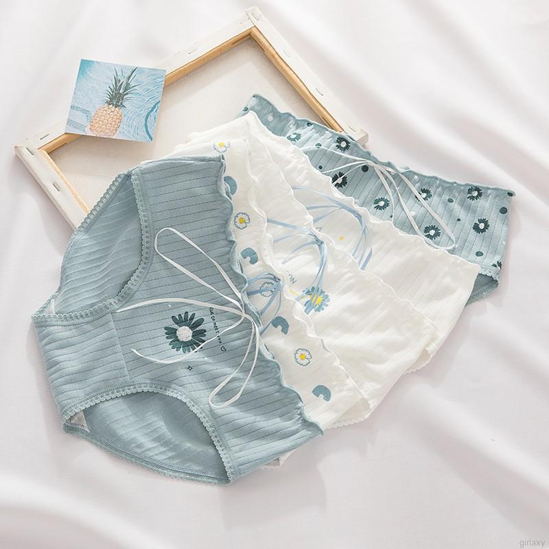 Quần Lót Cotton Lưng Vừa In Họa Tiết Hoa Cúc Xinh Xắn Kiểu Hàn Quốc