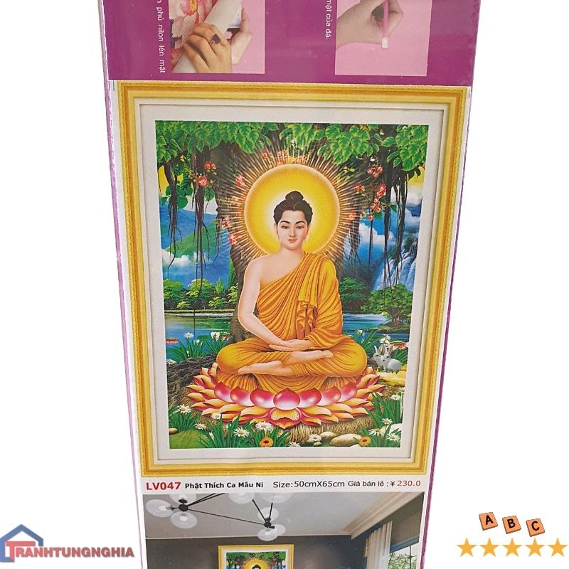 Tranh đính đá ABC, tranh thêu chữ thập phật thích ca mâu ni