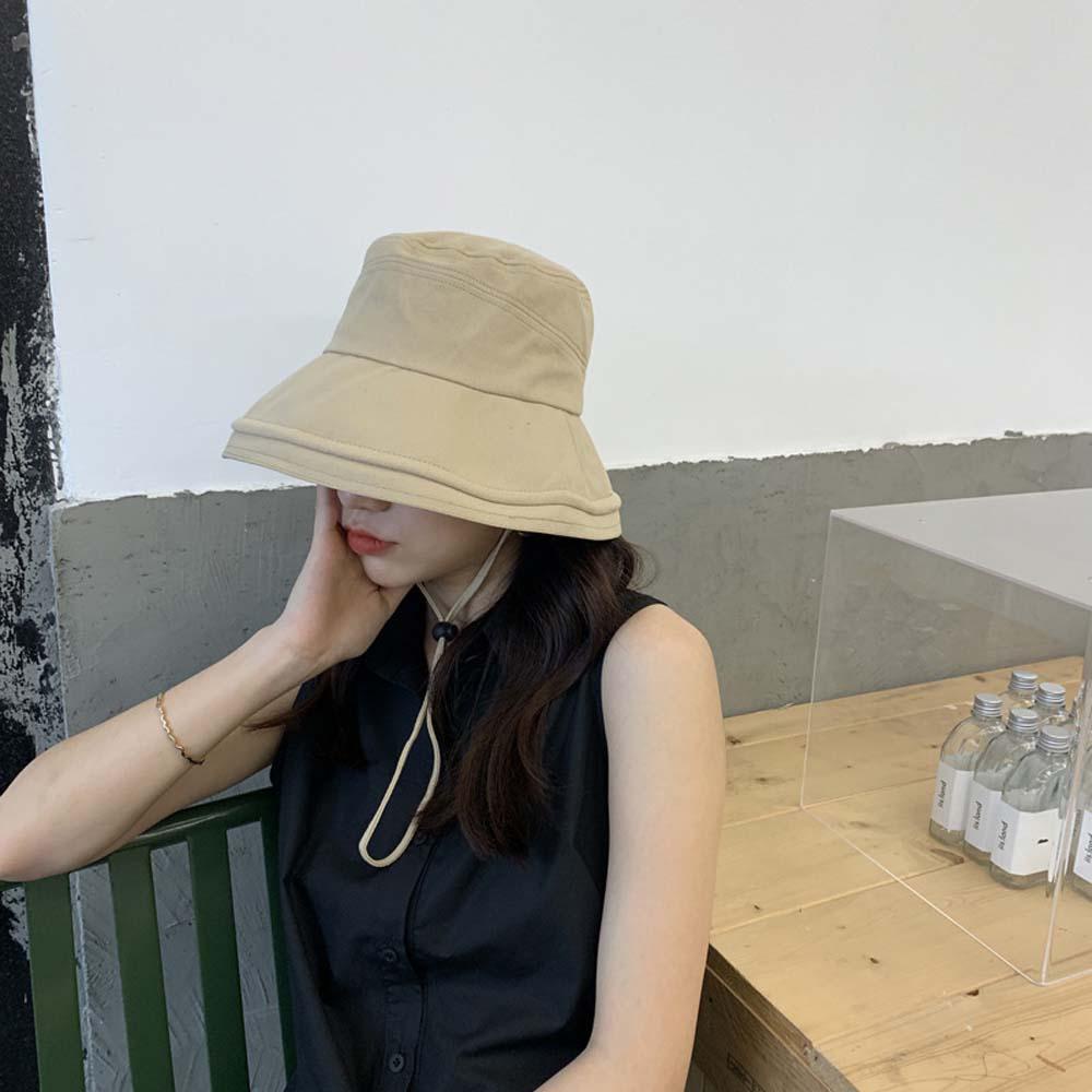 Nón Tai Bèo Vải Cotton Phối Dây Rút Thời Trang Đi Biển Mùa Hè Cho Nữ