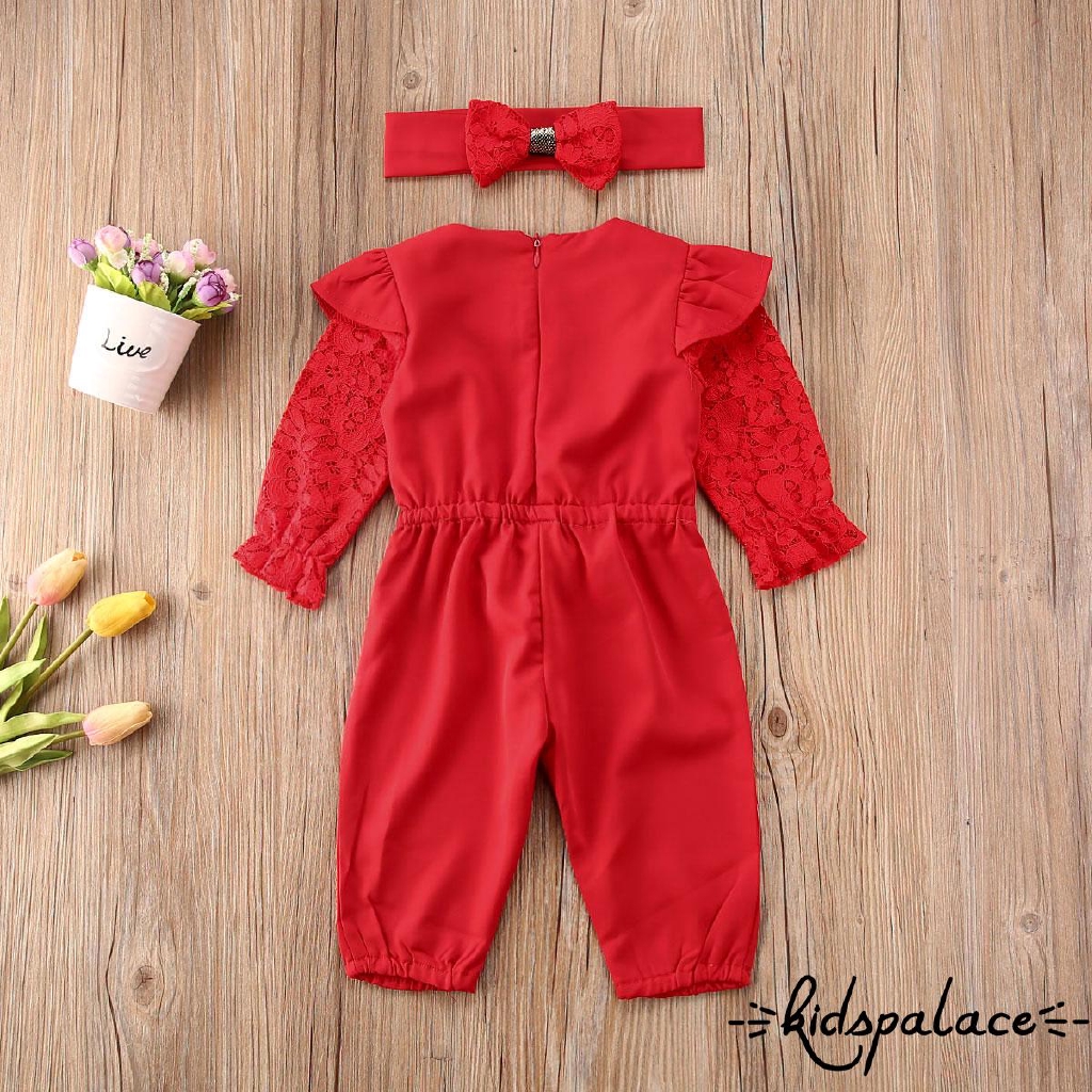 Jumpsuit Tay Dài Phối Ren Hoa Cho Bé Gái