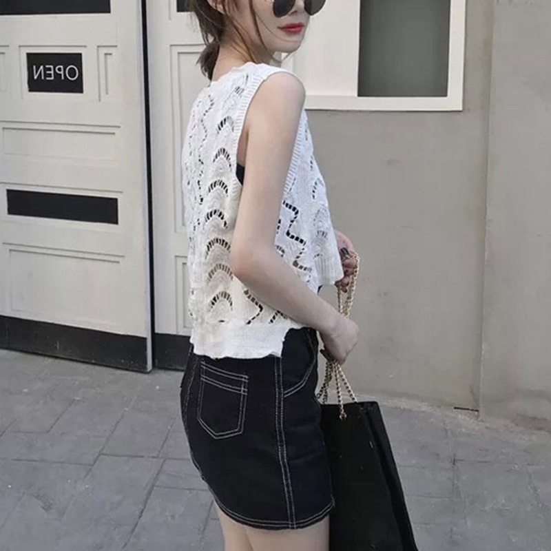 Áo Len Không Tay Cổ Chữ V Họa Tiết Hình Học Thời Trang Nữ