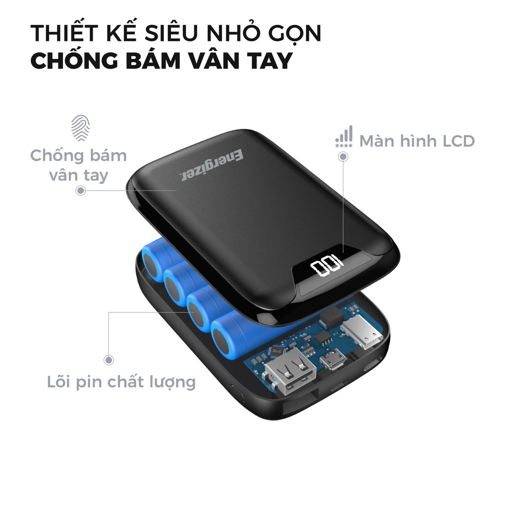 [Mã SKAMCLU9 giảm 10% đơn 100K] Combo Pin dự phòng Energizer 10,000mAh UE10042 + Sạc nhanh Mophie 10W kèm Cáp A to Ligh