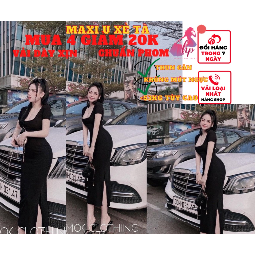 Váy đầm nữ xoắn lưng maxi xẻ tà dáng dài tay ngắn ôm body thun gân quốc dân cực sang chảnh dự tiệc- mã VD152 | BigBuy360 - bigbuy360.vn