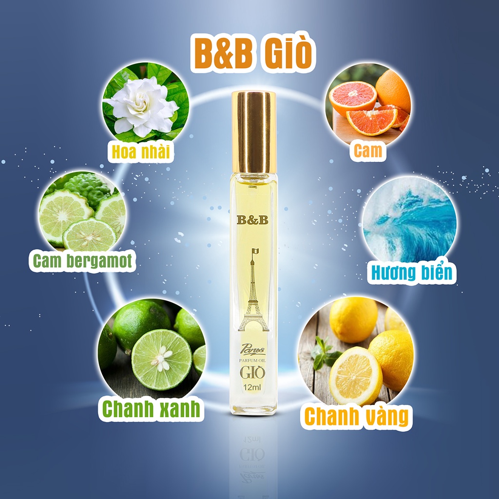 Tinh dầu nước hoa nam B&amp;B de Giò EDP 12 ml lưu hương lâu tinh tế phong cách Pháp