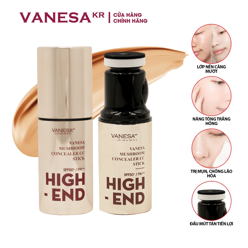 Kem nền che khuyết điểm kèm bông tán kem Vanesa CC HIGHEND Mushroom Concealer CC Stick HÀN QUỐC | BigBuy360 - bigbuy360.vn