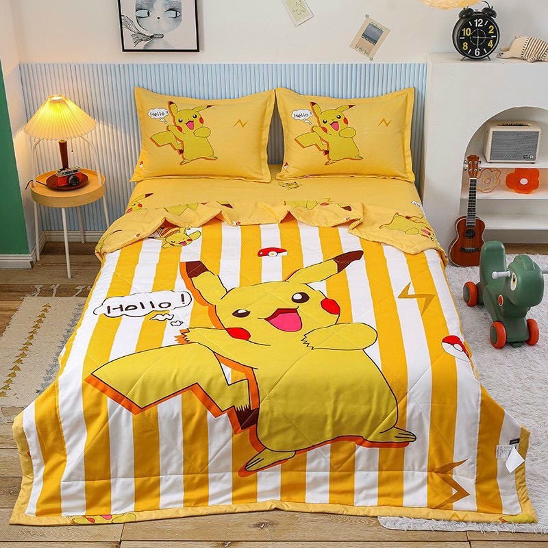 BỘ CHĂN GA GỐI HÈ THU COTTON TINA 3D PIKACHU