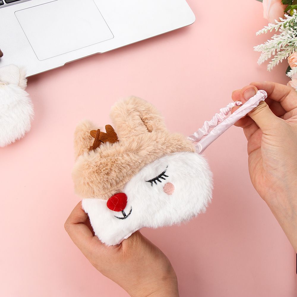 Bịt Mắt Ngủ Bằng Lông Nhung Mềm Hình Tuần Lộc Hoạt Hình Dễ Thương Bảo Vệ Mắt Khi Ngủ