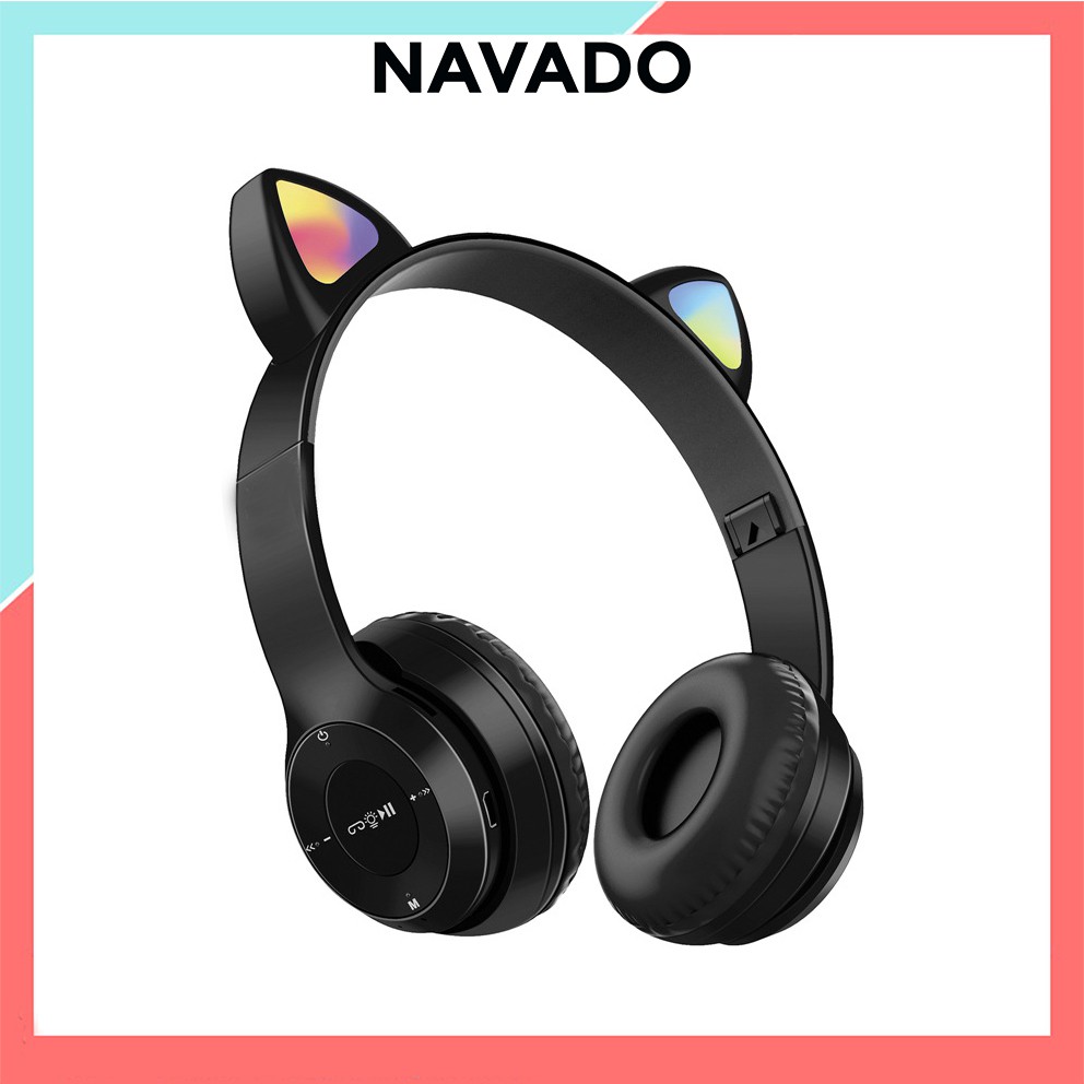 Tai Nghe Bluetooth P47-M Chụp tai có Mic Headphone không dây Dễ Thương tai mèo nghe nhạc, chơi game, cho bà bầu NAVADO