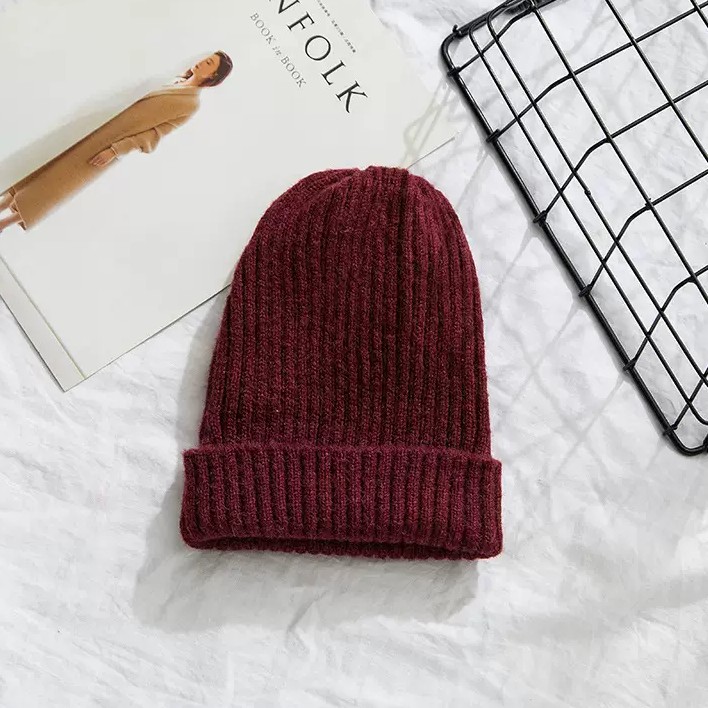 Mũ len Beanie gân trơn vintage nữ Hàn Quốc nhiều màu thời trang năng động trẻ trung Unisex