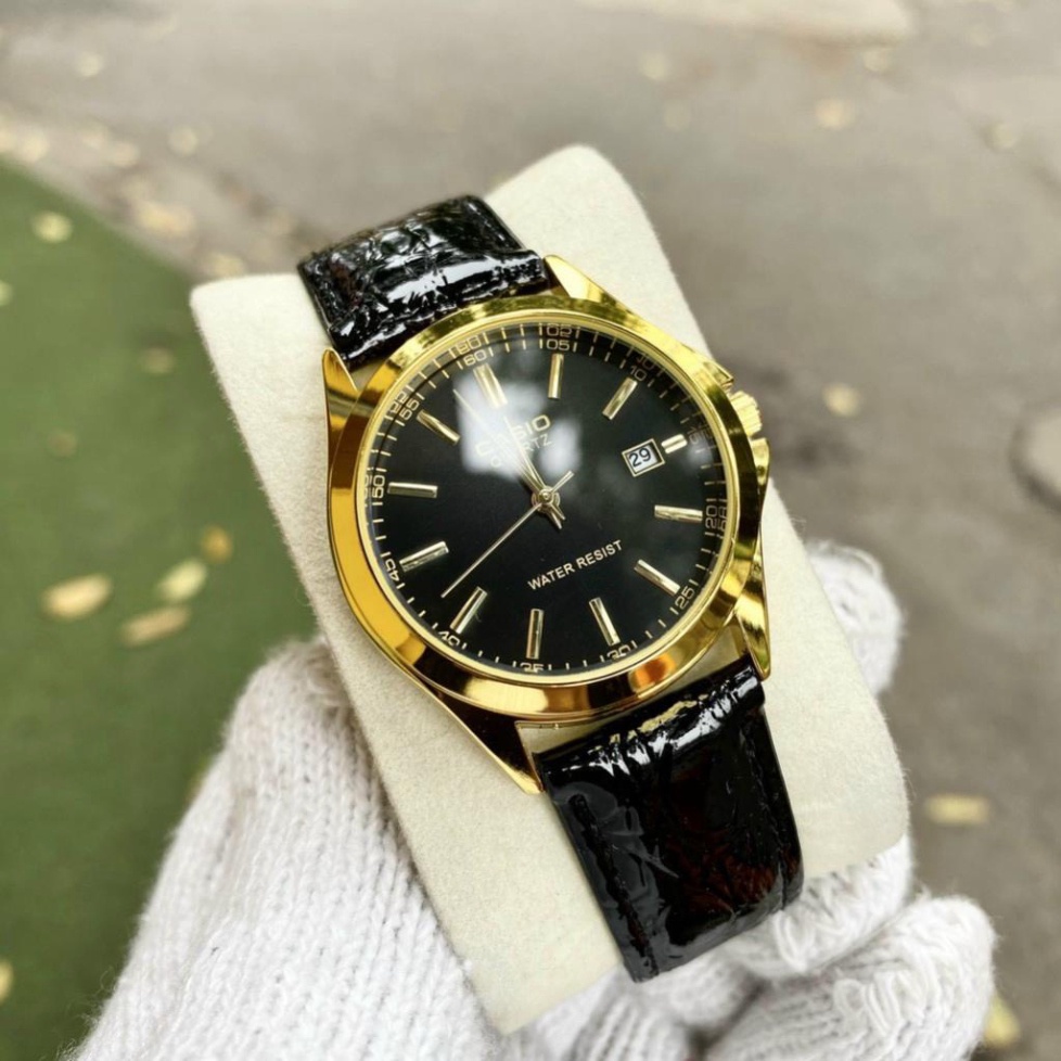 Đồng Hồ Nam Casio C045 DÂY DA Mặt Đen Chống Xước, Chống Nước đồng hồ thật giá trị thật