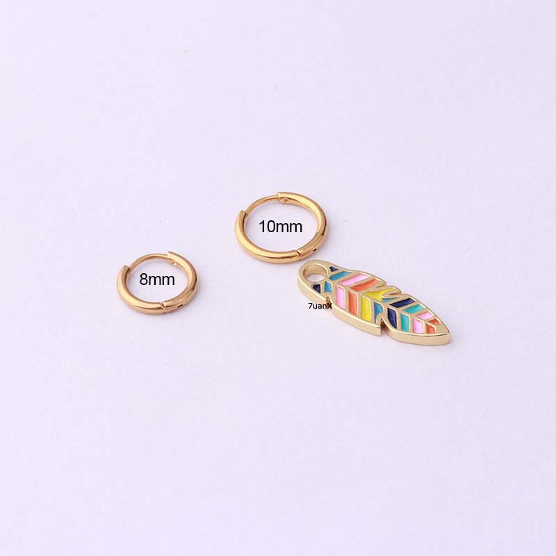 1 Khuyên Tai Tròn 8mm 10mm Hình Chiếc Lá Bằng Thép Không Gỉ