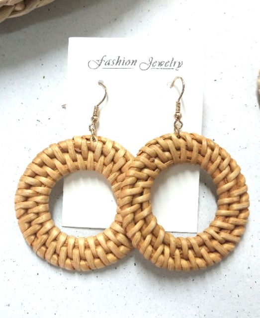 Khuyên tai mây tre đan  khuyên tai cói đi biển khuyên tai Hàn Quốc, phụ kiện đi biển